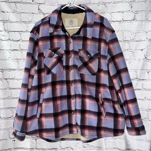 SAGE Cozy Plaid Sherpa-Lined Shacket Lavender/Pink EUC Soft & Comfy Spring XL